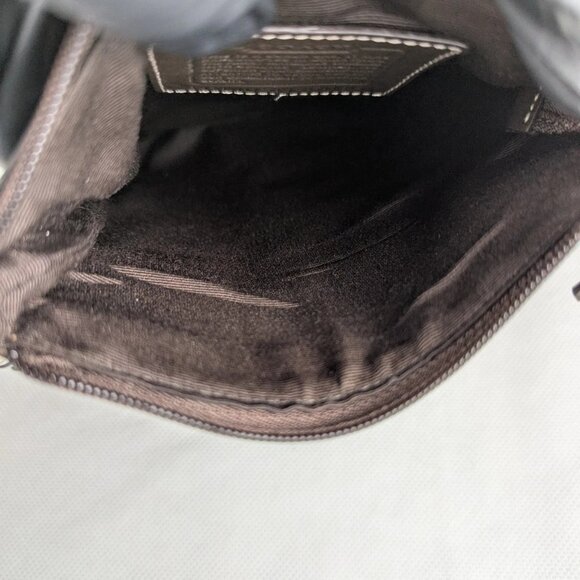 Vintage Coach Small Crossbody Bag Tan Logo Printed Canvas Brown Leather Accents - Picture 8 of 12